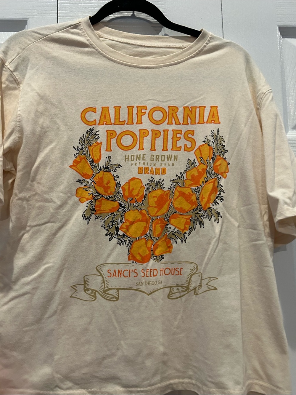 Amazon Cream Tee with Orange California Poppies Graphic